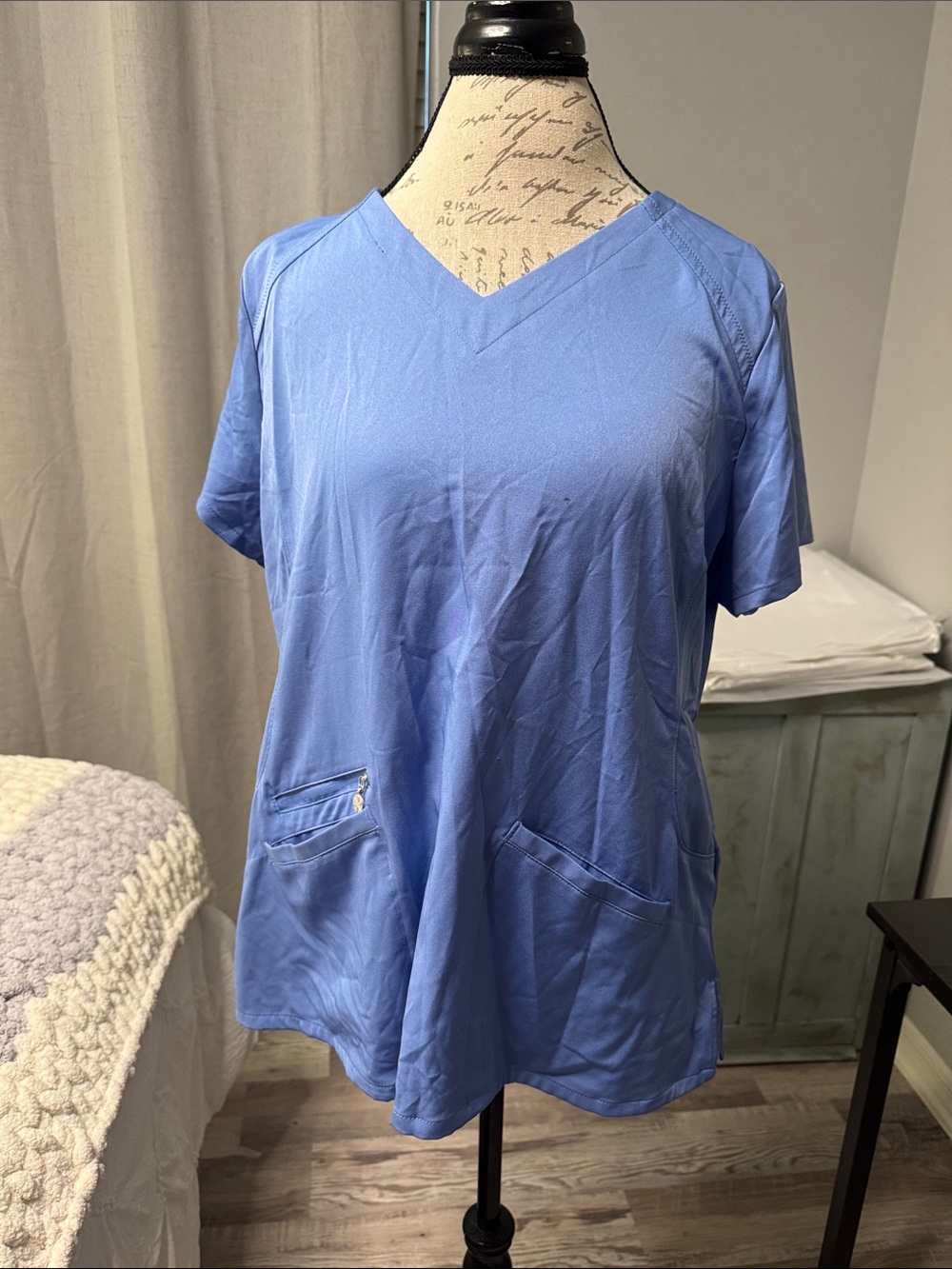 Beyond Scrubs  V-Neck Women’s ceil blue scrub Top